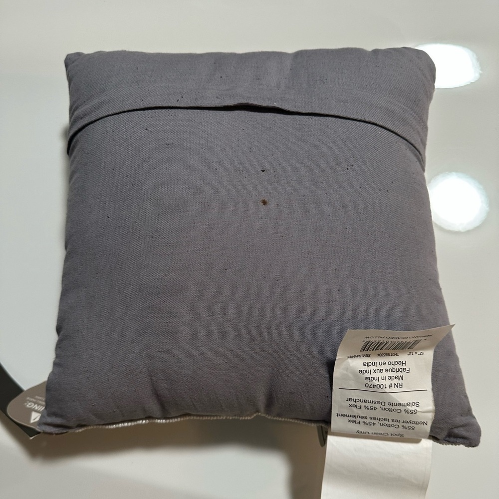 MARLO LORENZ Adriano Beaded Pillow 12x12 Gray/White Geometric Throw Pillow - Picture 2 of 4